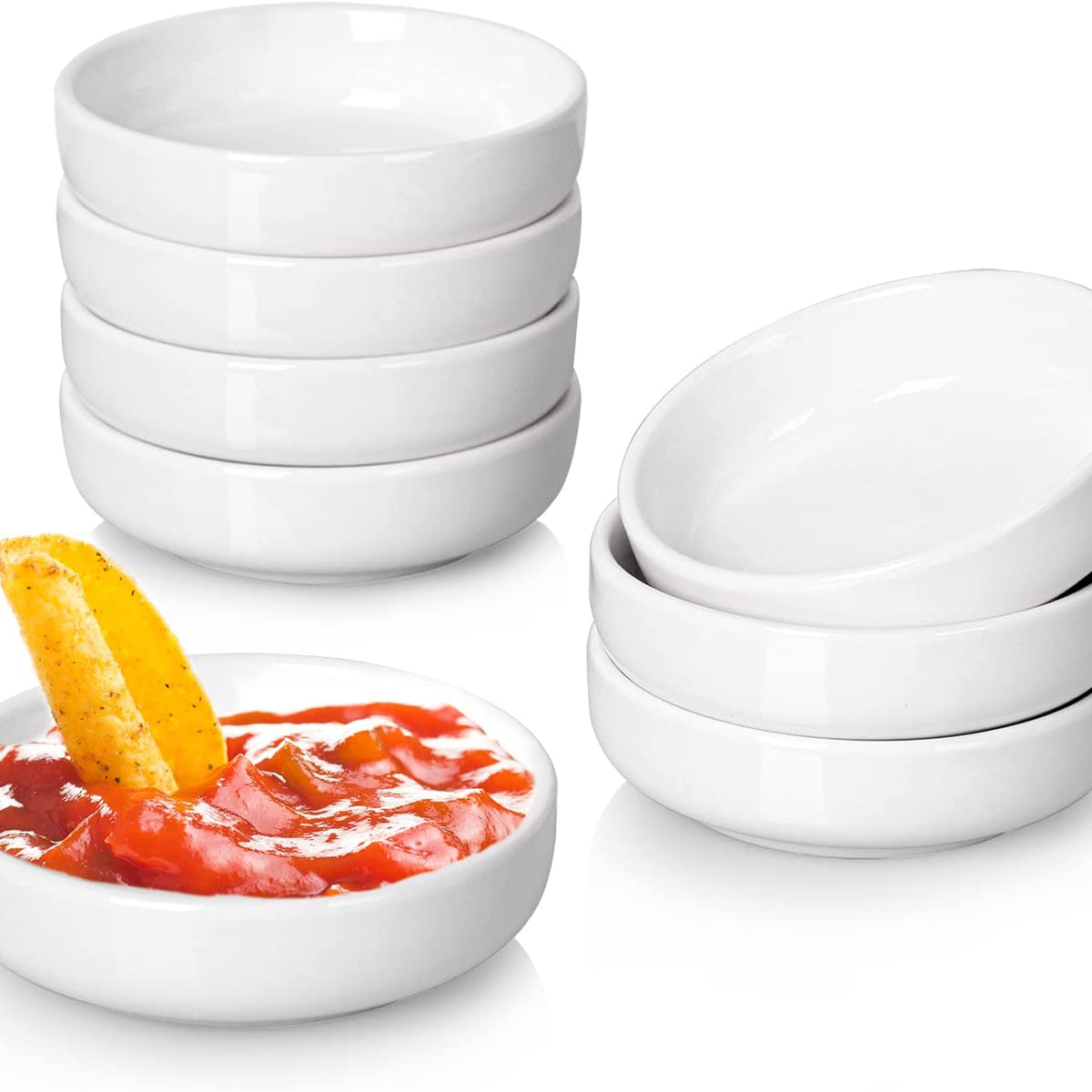 Belinlen 6-Pack White Ceramic Dip Bowls - 5 Ounce Square Sauce Dishes For Soy Sauce, Salsa, BBQ & Parties