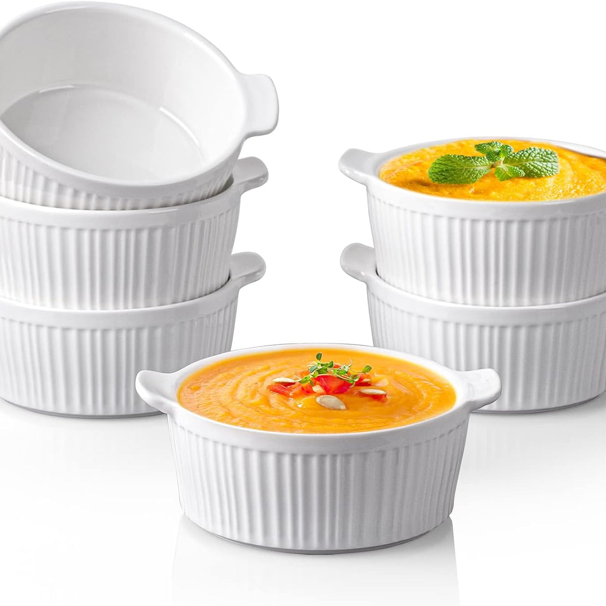 Foraineam - Juego de 10 ramequines blancos de porcelana, moldes ovalados para soufflé y crème Foraineam - Juego de 10 ramequines blancos de porcelana, moldes ovalados para soufflé y crème