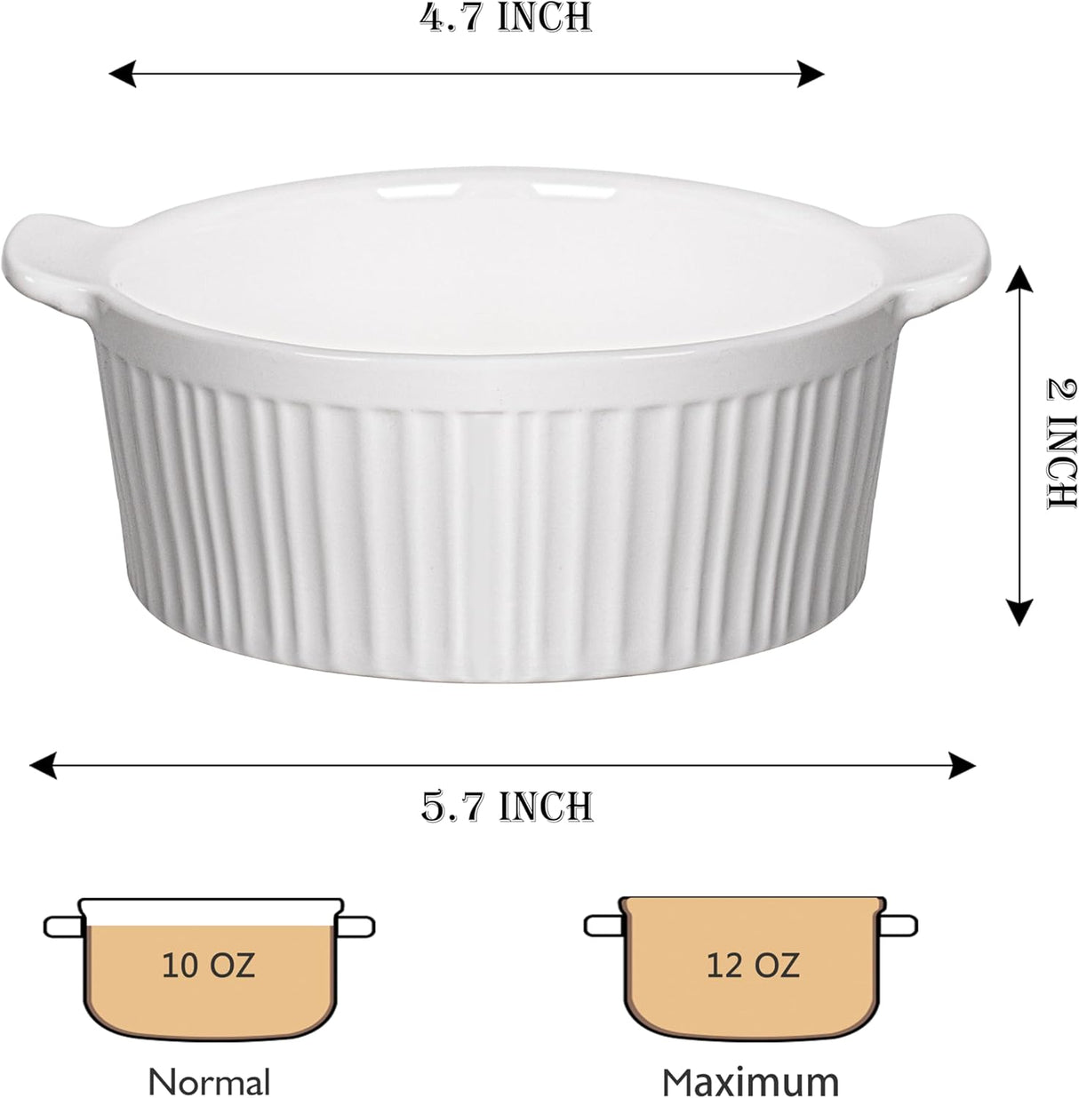 Delling Ramekins with Handle, 6 Pack Soup Bowls for French Onion Soup, Pot Pie, Lava Cakes, Creme Brulee, 12 oz Porcelain Souffle Dish for Baking,Oven