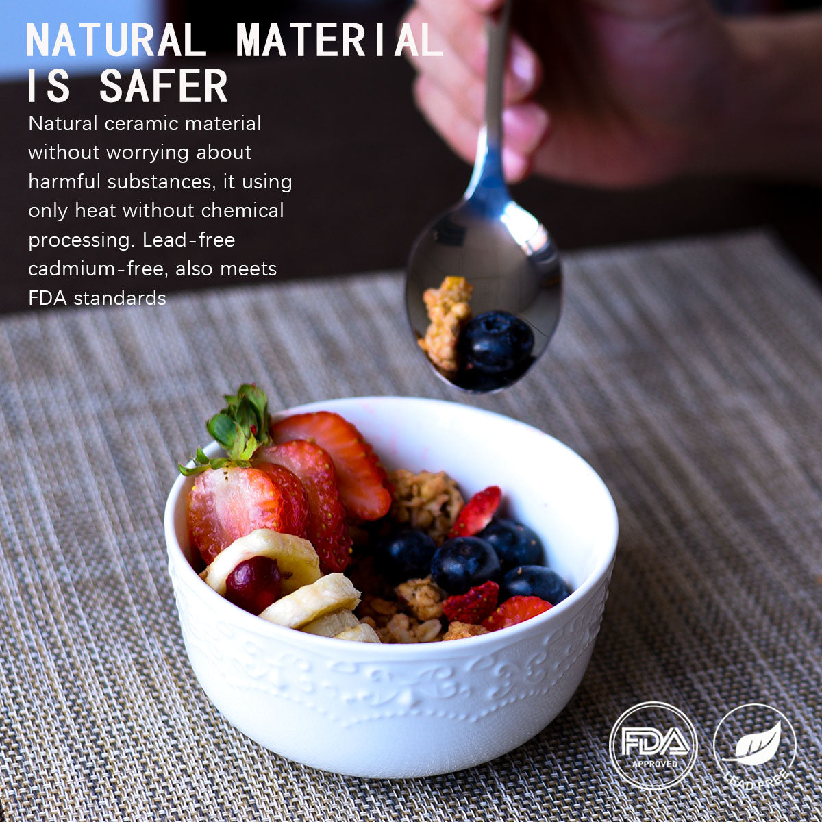 Delling 2018 New Durable Porcelain Bowls with Advance Shatterproof, Thermostable and Refrigerate Design for Cooking, Bake, Cream, Salad, Fruit, Set of 4, 10Oz, White