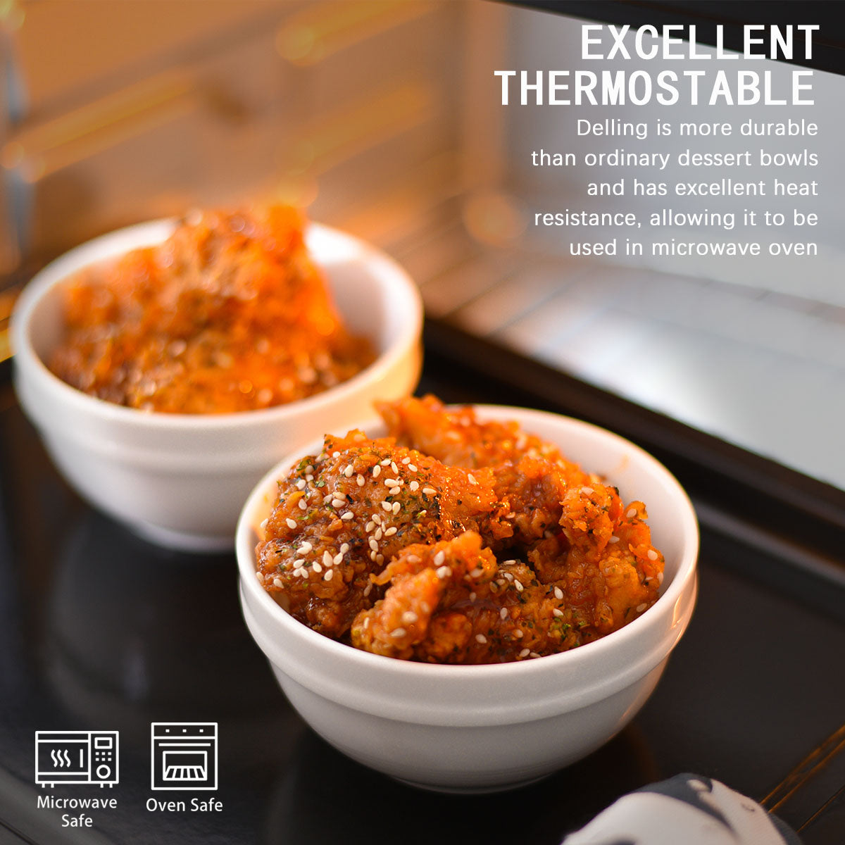 Delling D20T19 10Oz Ceramic Bowl Set with Durable and Anti-scald Design