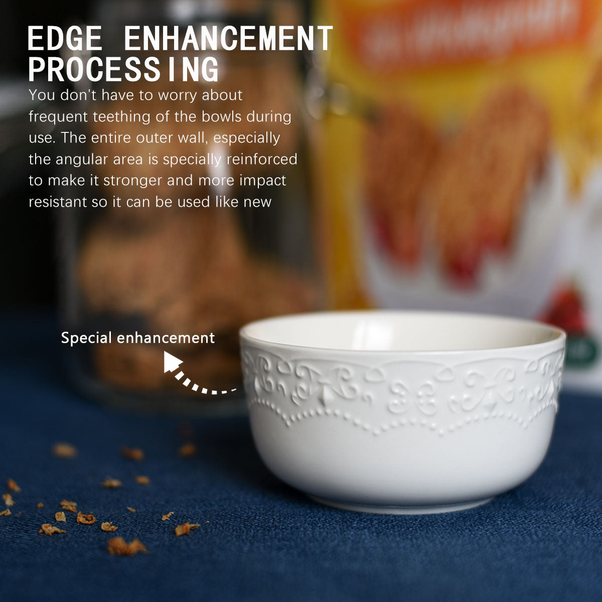 Delling 2018 New Durable Porcelain Bowls with Advance Shatterproof, Thermostable and Refrigerate Design for Cooking, Bake, Cream, Salad, Fruit, Set of 4, 10Oz, White