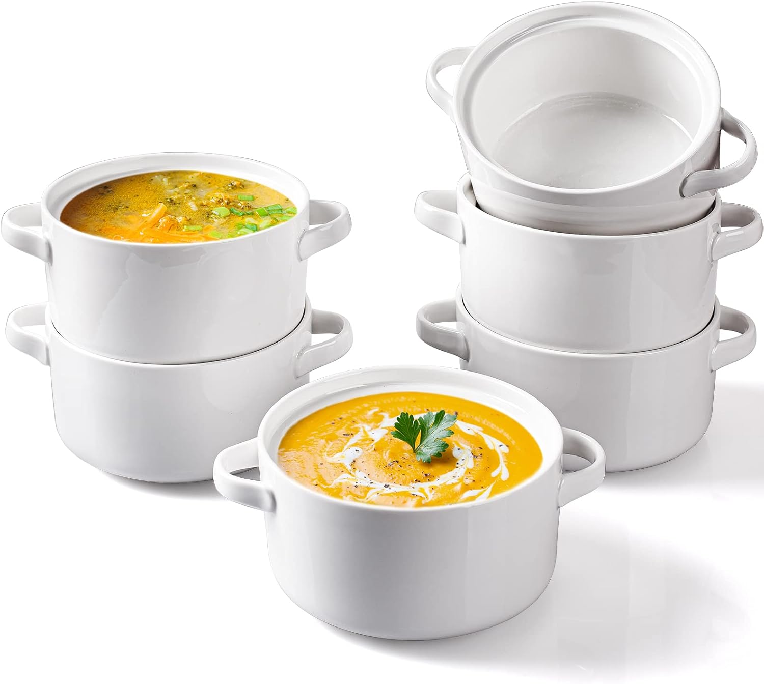 DELLING 6 Pack Soup Bowls with Handles, 24 Oz Large Serving Soup