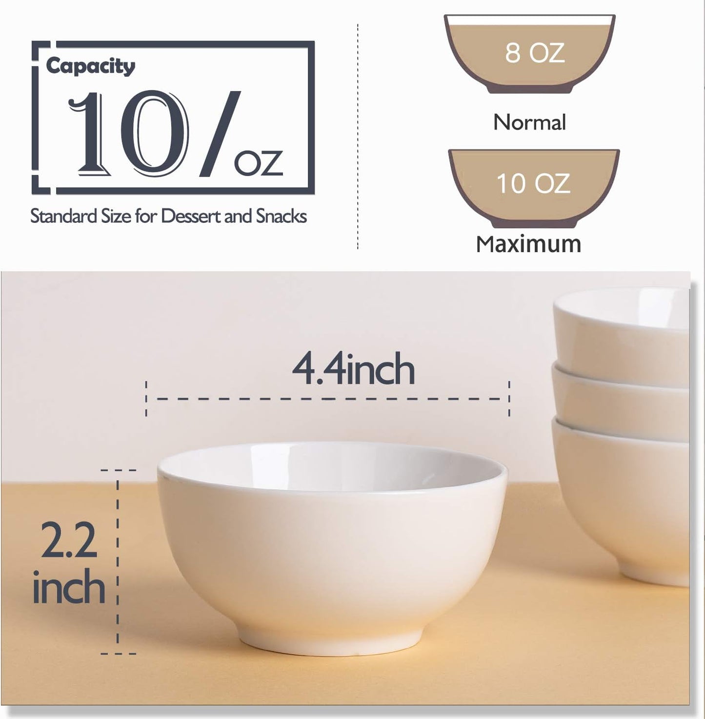 Delling 3Pack Dessert Bowls Small Cereal Bowls Set, 4.4" White Ceramic Soup Bowl, Small Serving Bowls for Rice, Ice Cream, Pasta, Oatmeal, Snacks, Side Dishes,Microwave and Dishwasher Safe