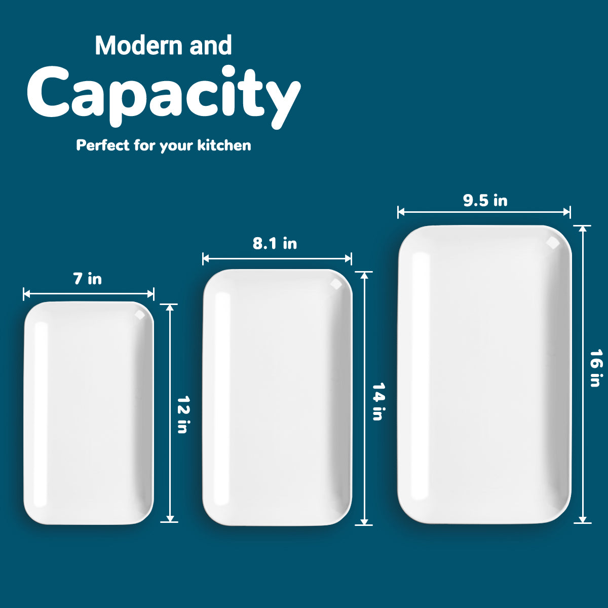 Large Serving Platter Set - DELLING 16/14/12inch Large Serving Tray - Rectangular White Serving Trays for Party, Sushi, Oven Safe Dinnerware Set of 3, White