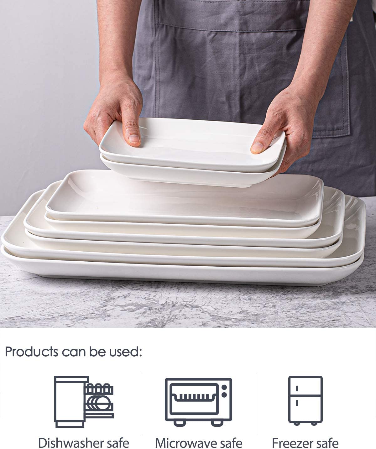 Large Serving Platter Set - DELLING 16/14/12inch Large Serving Tray - Rectangular White Serving Trays for Party, Sushi, Oven Safe Dinnerware Set of 3, White