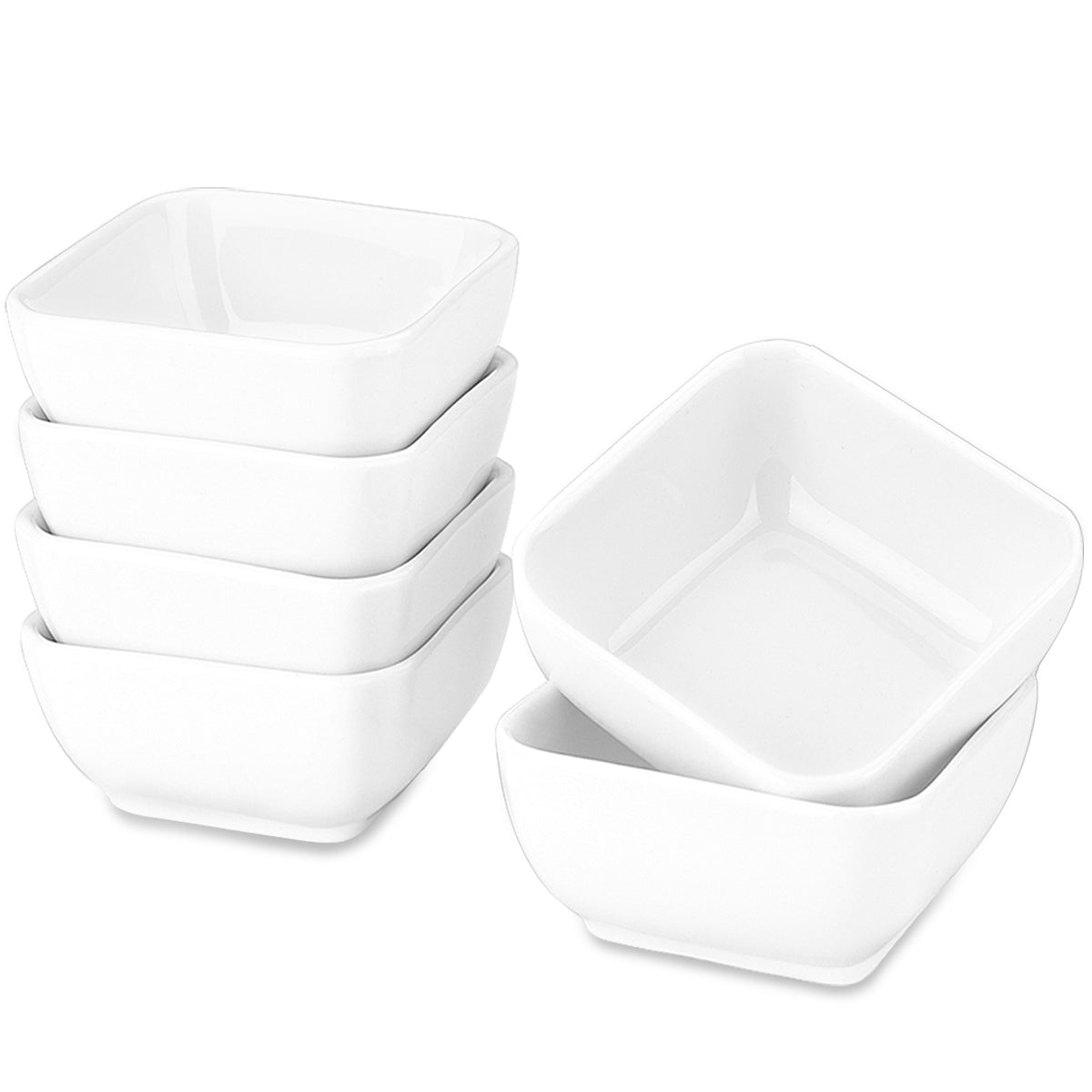Delling Ultra-Strong 5 Oz Ceramic Bowl Set, Natural White Dipping Bowls with Compact Design for Tomato Sauce, Pizza, BBQ and other Party Dinner - Set of 6